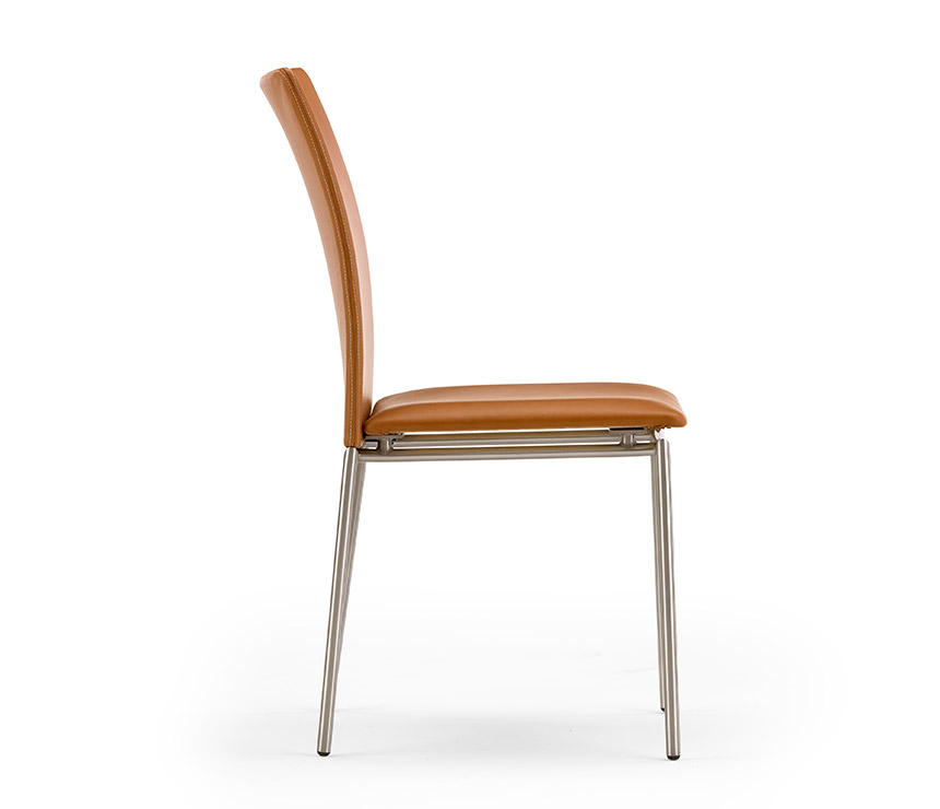 Modern dining chair with leather seat and back
