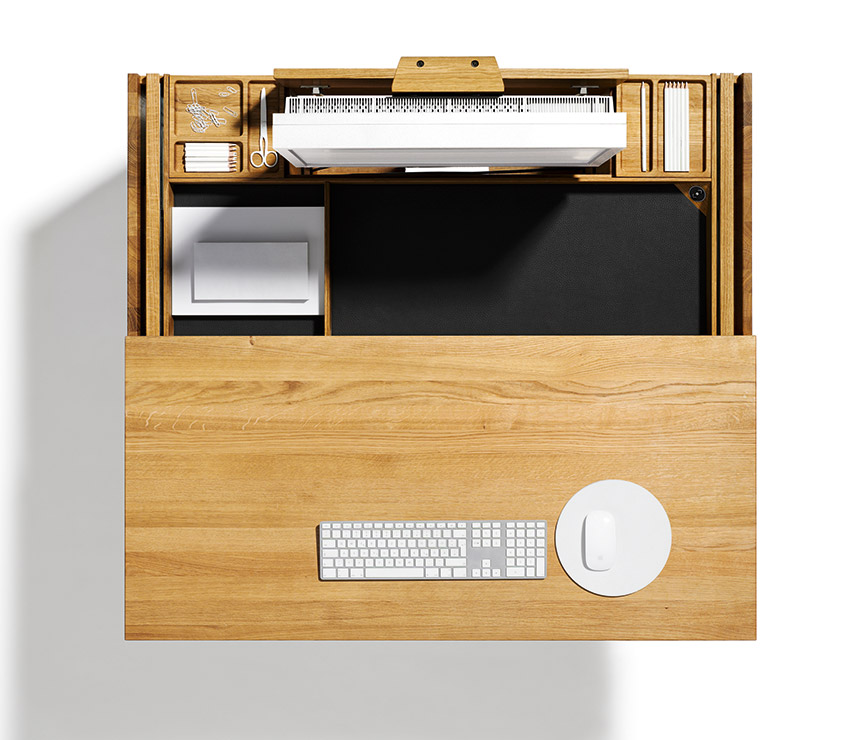 Modern computer bureau with hidden monitor storage