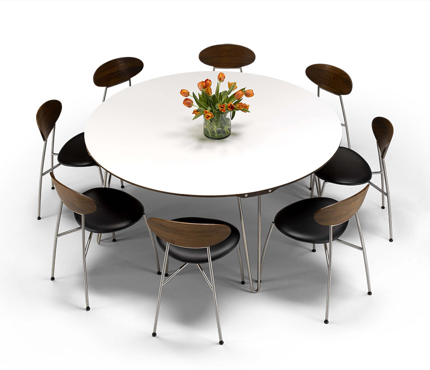 Modern Danish Corian and walnut round dining table