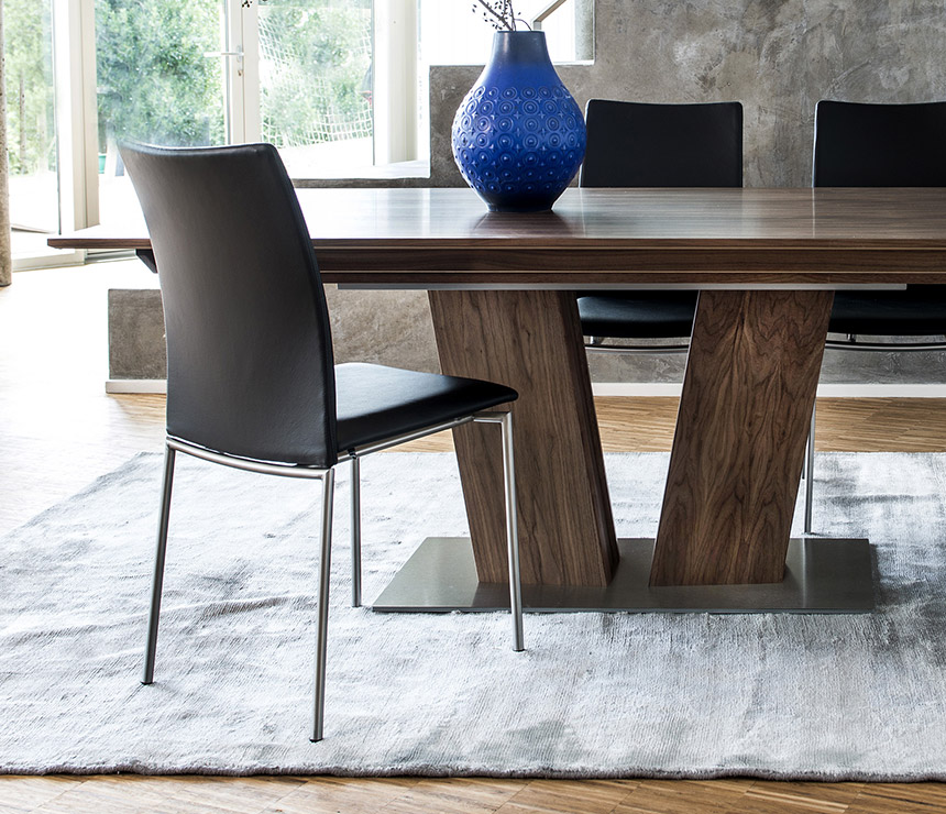 Modern black leather and steel-framed dining chair from Denmark
