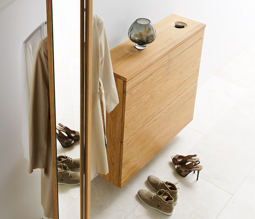 Modern flap-door shoe chest from Team7
