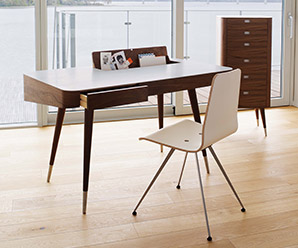 Modern retro walnut and Corian Danish desk
