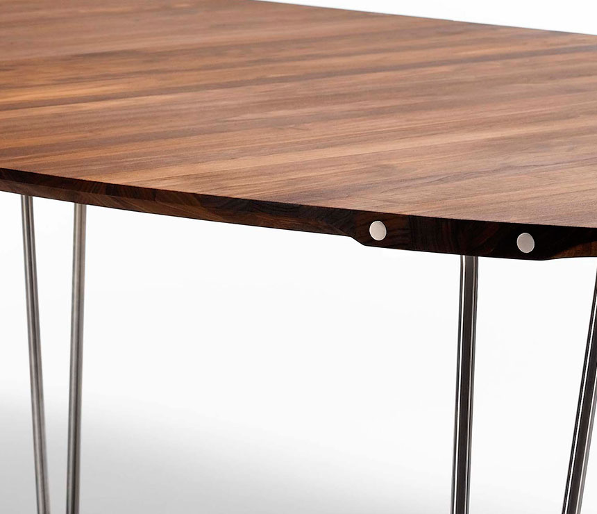 Modern steel and walnut dining tables
