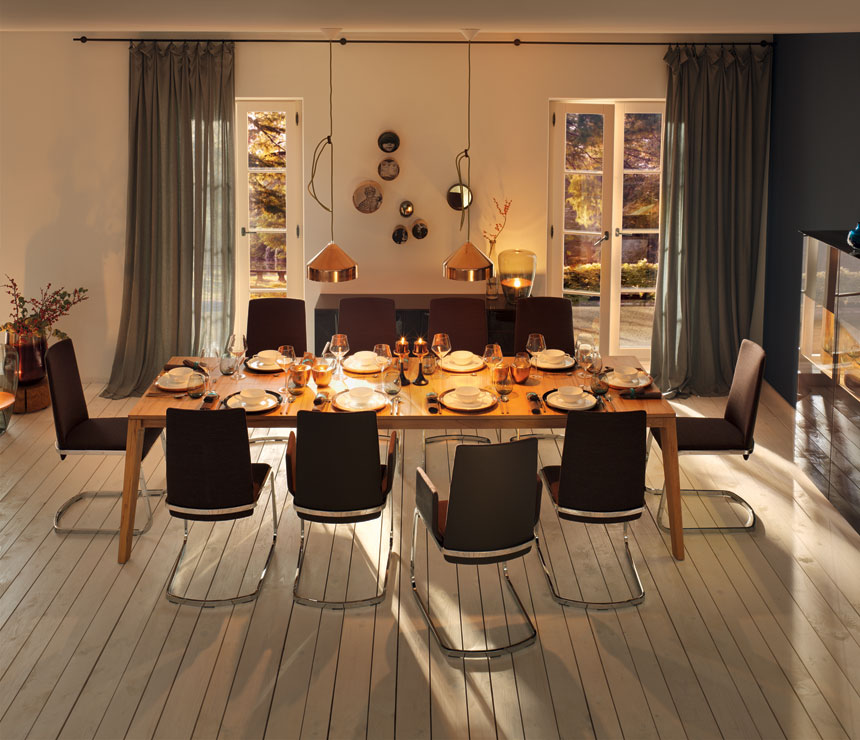 Side view of the Mylon dining table to seat 10