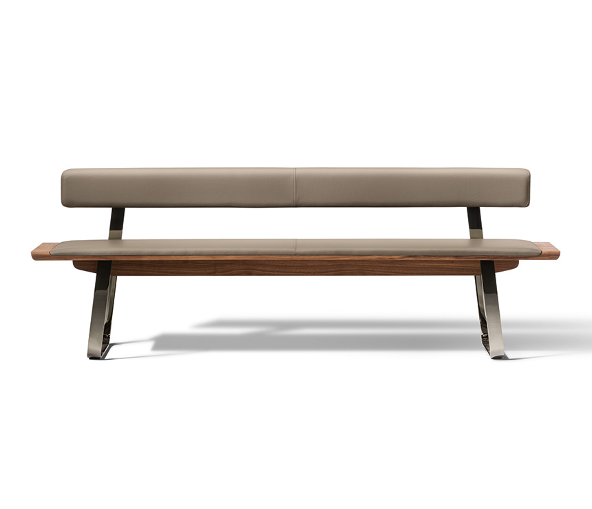 Nox wood, metal and coloured leather dining bench