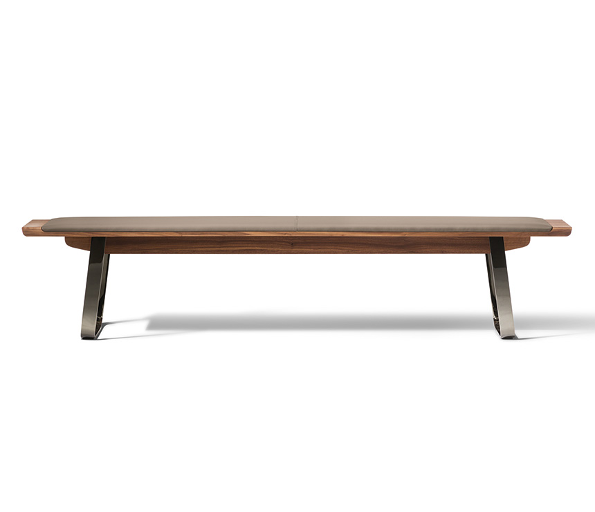 Nox coloured leather, wood and metal dining bench