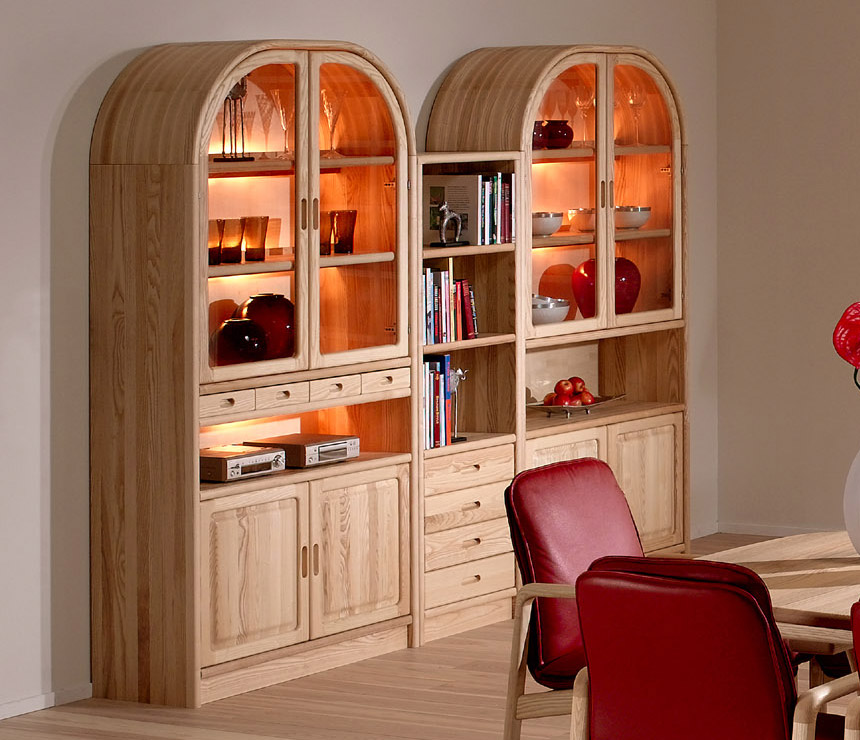 Classic Danish oak arch-top wall units