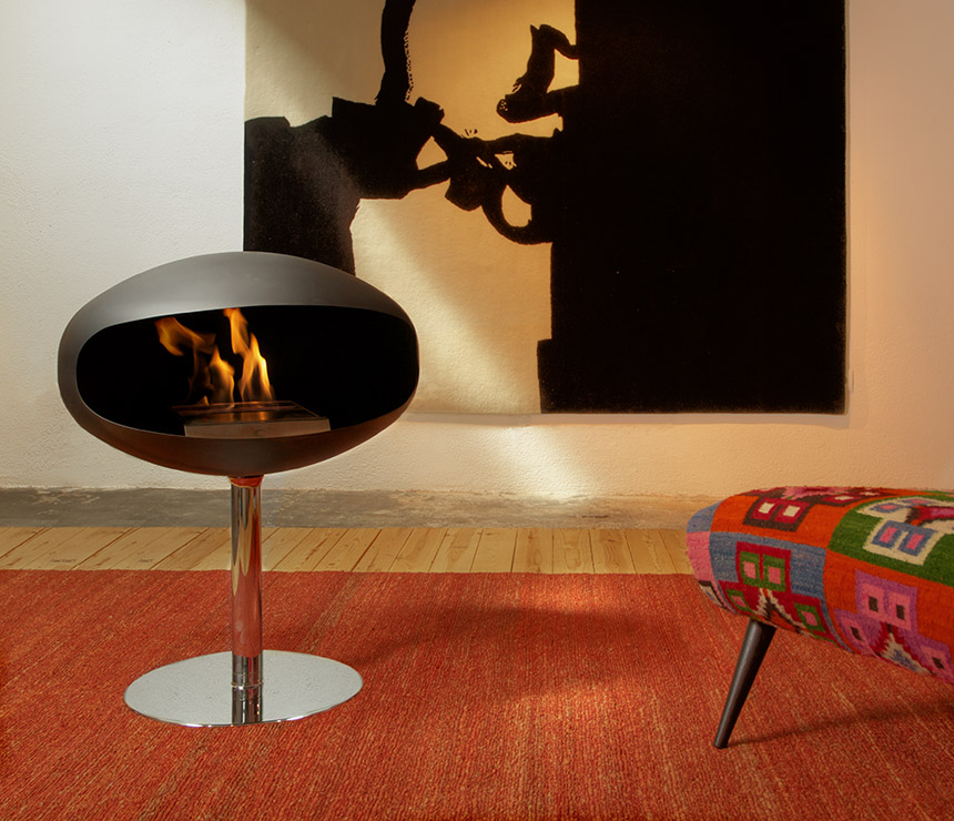 Grey bio-ethanol fuel fire place with pedestal base