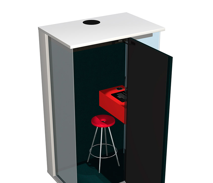 Close-up of the private sound-proofed phone booth