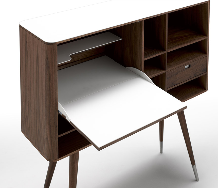 Retro Corian and walnut office cabinet