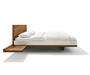 Lunetto walnut bed with a Relief walnut headboard