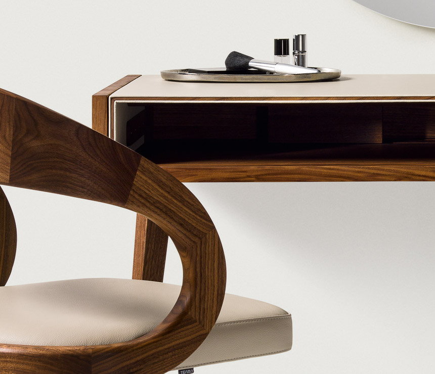 Close-up of the leather detail on the Sol dressing table