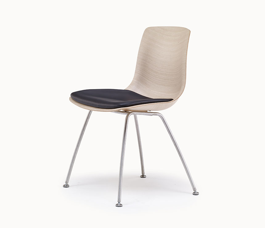 Moulded oak veneer dining chair with steel legs