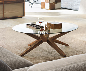 Solid walnut wood and glass coffee tables