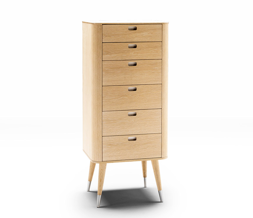 Danish tall retro office cabinet shown in alder and Corian