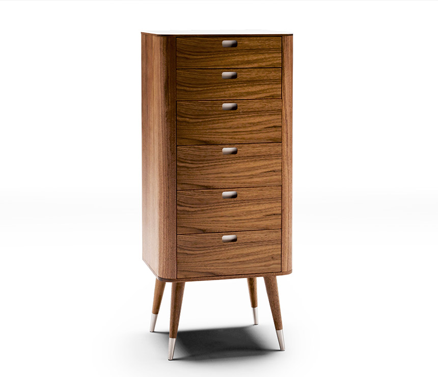 Danish tall retro walnut office cabinet shown with Corian top