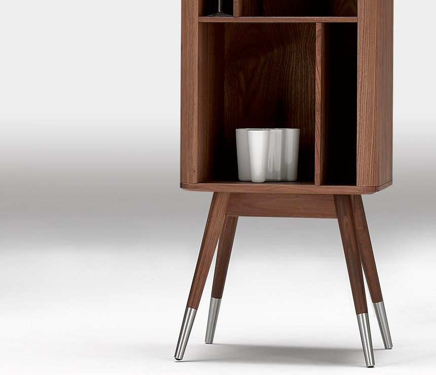 Close-up of the DM2770 tall walnut retro cabinet