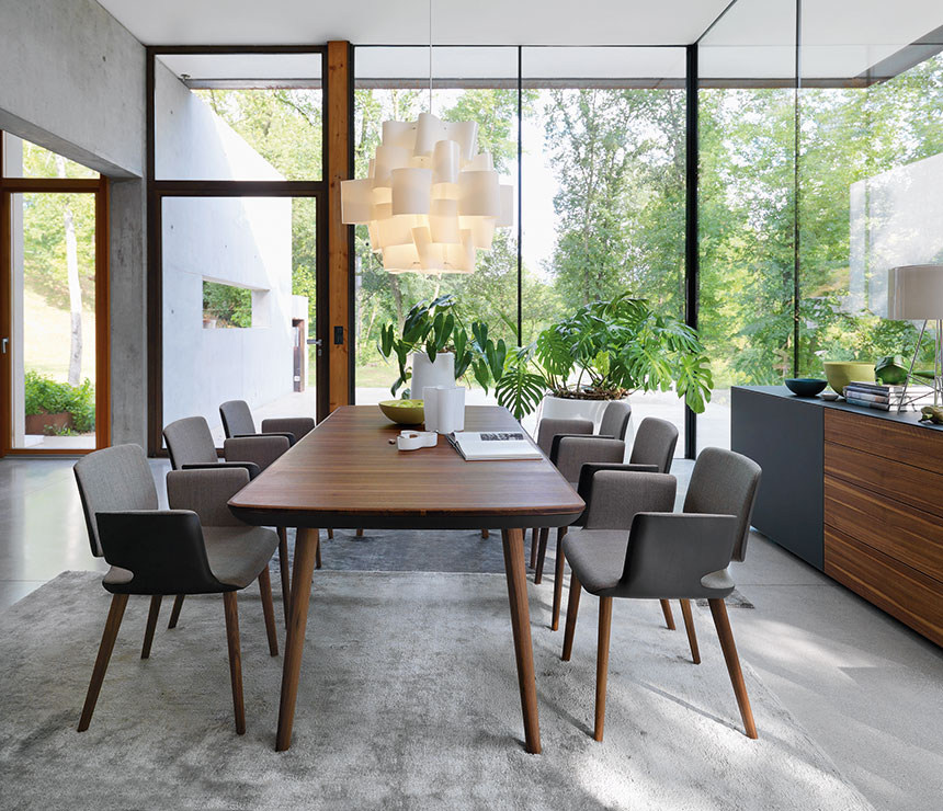 The very high-end Flaye dining table shown extended