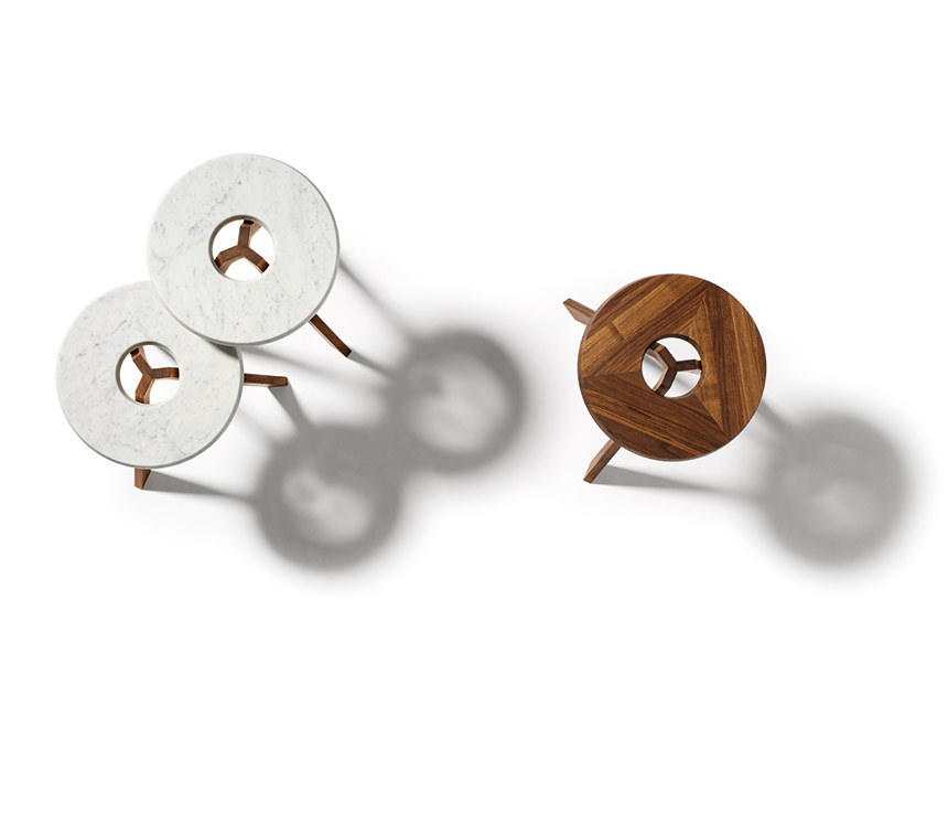 Three TreeO side tables shown from the top
