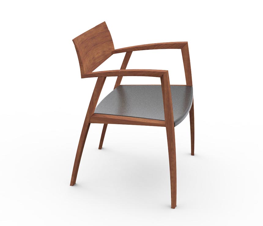 Walnut version of the DM326 dining chair