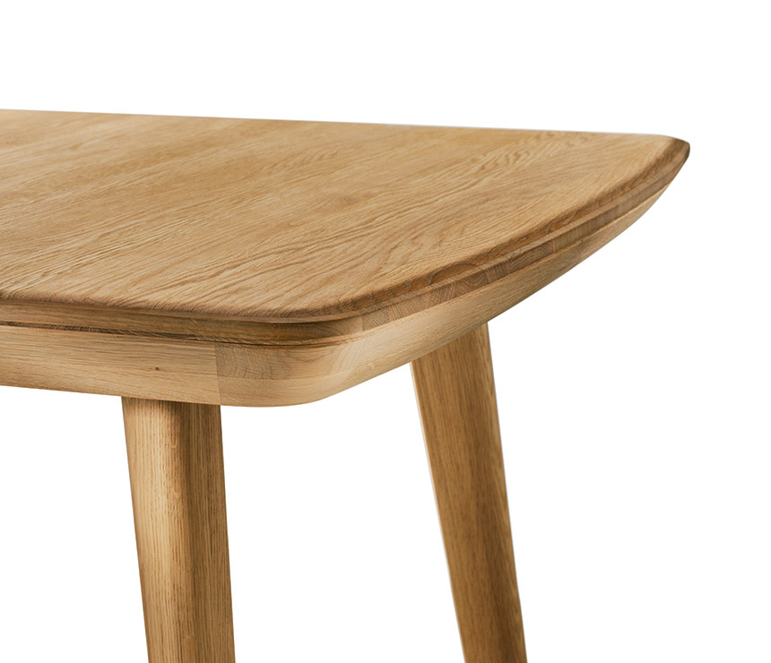 Corner detail of the all wood Flaye dining table
