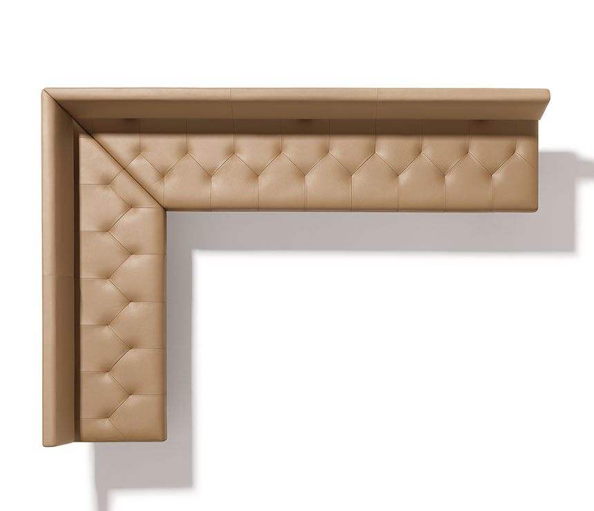 Top view of the YPS corner dining bench in leather and solid wood